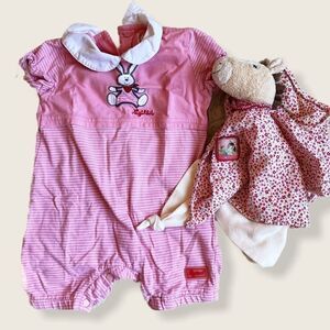 Sigikid Pink Summer Overall with Rabbit 0-3M EUC